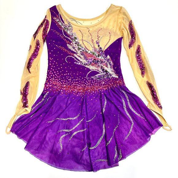 New Figure Skating Dress Size 10 (5~8T) with Hair Scrunchies (120~130cm) - Picture 3 of 14